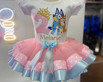 Benutzerdefinierte Bluey Geburtstag Tutu Set