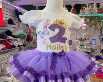Schmetterling Tutu Set / Schmetterling mit Glitzerband / Süßes Shirt / Schmetterling Tutu Geburtstagskind