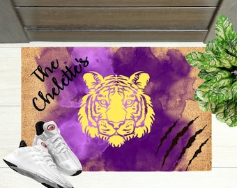 Personalized Louisiana Doormat, Decor for Tiger Fan, Customized  Welcome Mat, Football Gift For Men, Doormat For Mancave, College Football