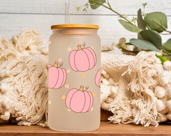 Pumpkin Glass Can Coffee Cup With Lid and Straw, Fall Coffee Mug, Fall Season Gift, Pumpkin Season Design, Gift for Her , Cute Pumpkin Mug