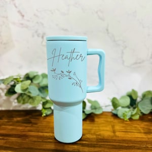 Personalized 40 oz Tumbler, Tumbler with  Straw and Handle, Custom Gift for Women, Gift for Bridesmaid, Laser Engraved Cup, Present for Wife
