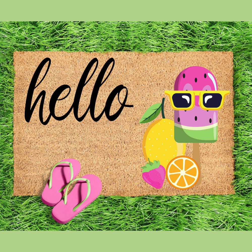 Doormat for Summertime, Hello Summer Doormat, Popsicle Summer Welcome Mat, Summer Porch Decor, Housewarming Gift Idea, Summertime Treats