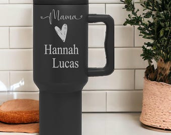 40oz Personalized Mom Tumbler - Mama Tumbler with Kid Names, Laser Engraved Mom Gift, New Mom Mama Gift, Birthday Gift for Mom, Baby Shower
