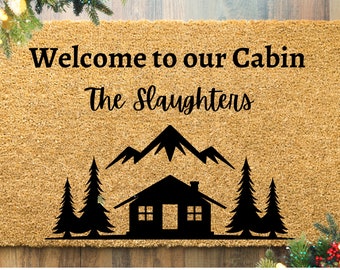 Personalized Doormat For Cabin, Cabin decor, Welcome to our cabin decor, Mountain Home Decor, Gift For Cabin, Decor Cabin Home, Welcome mat