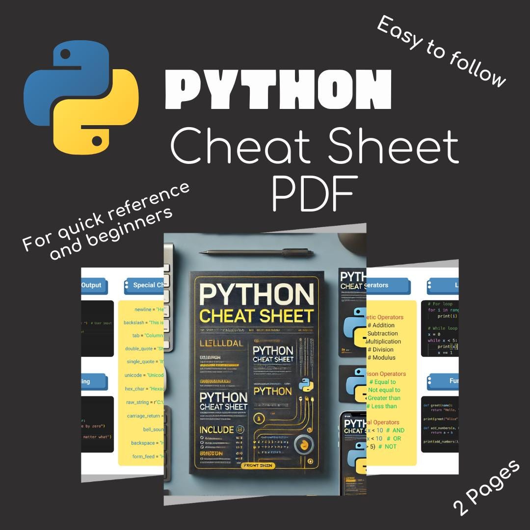 Python Cheat Sheet PDF – Beginner Coding Guide, Printable Digital ...