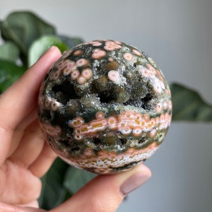 Veinless Ocean Jasper Sphere with Green Druzy