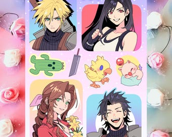 FF7 Sticker Sheet: Cloud, Tifa, Aerith, and Zack (Handmade)