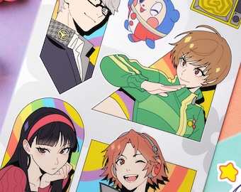P4 Sticker Sheet: Yu, Chie, Yukiko, Yosuke & Teddie (Handmade)