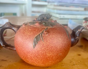 Yixing Zisha Teekanne mit Ratten-Deckel, Melonenranken-Motiv, lila Ton, chinesische Teekanne mit figürlichem Deckel, gesprenkelt rotbraun, Gongfu-Tee-Geschenk
