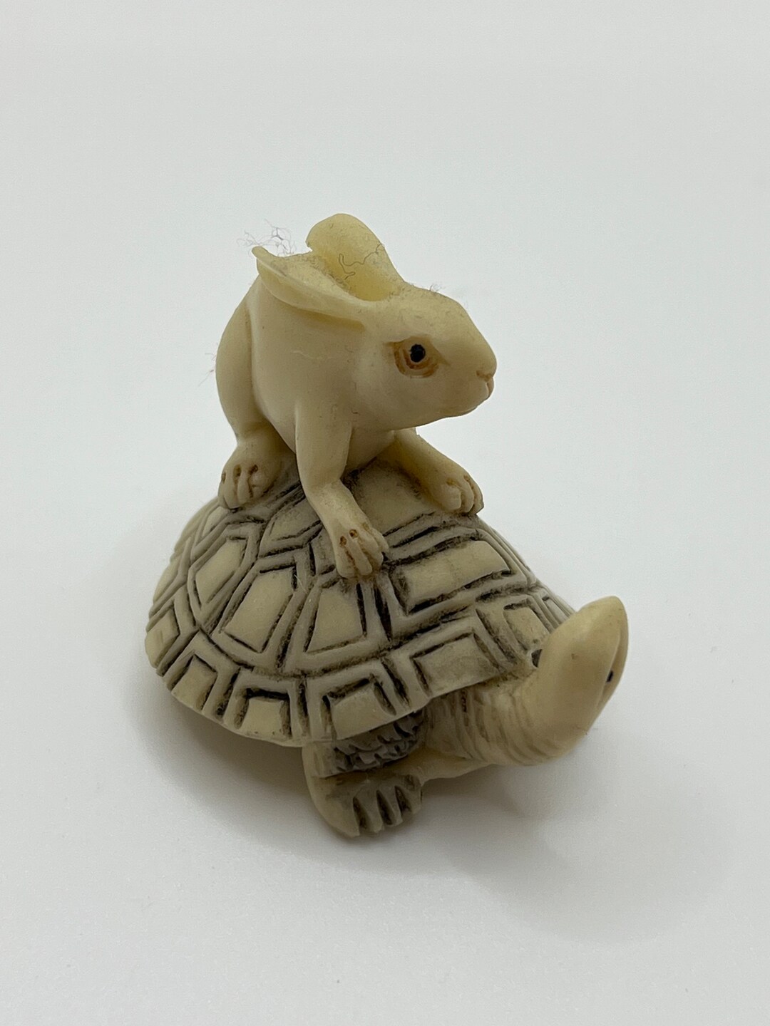 The Hare and the Tortoise, Vintage Asian Netsuke Resin Figurine, Hand ...