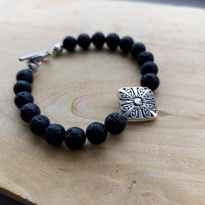 Black lava stone bracelet, silver bracelet, beaded bracelet, unique unisex bracelet, crystal jewelry, crystal bracelet, lava stone jewelry.