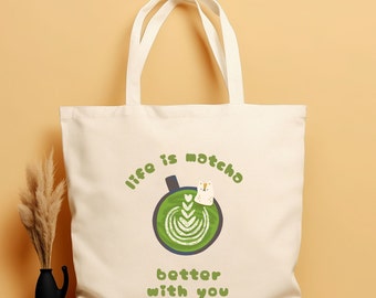Japanese Matcha Canvas Tote Bag Green Tea Kawaii Japanese Anime Tote Matcha Latte Art Gift for Kids Mothers Day Gift Idea Tote Bag Birthday