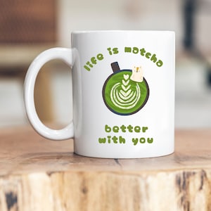 Kawaii Funny Japanese Matcha Green Tea Ceramic Mug Matcha Latte Lover Gifts for Coffee Drinkers Cute Funny Birthday Ideas Japanese Drink