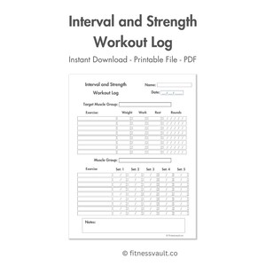 Registro de entrenamiento de entrenamiento de fuerza e intervalos Rastreador imprimible Diario de ejercicios simple Planificador de ejercicios Registro de ejercicios Carta A4 Descarga instantánea