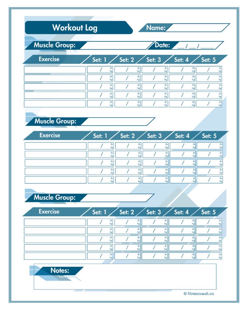 Workout Log Printable Template Daily Exercise Log Fitness Tracker ...