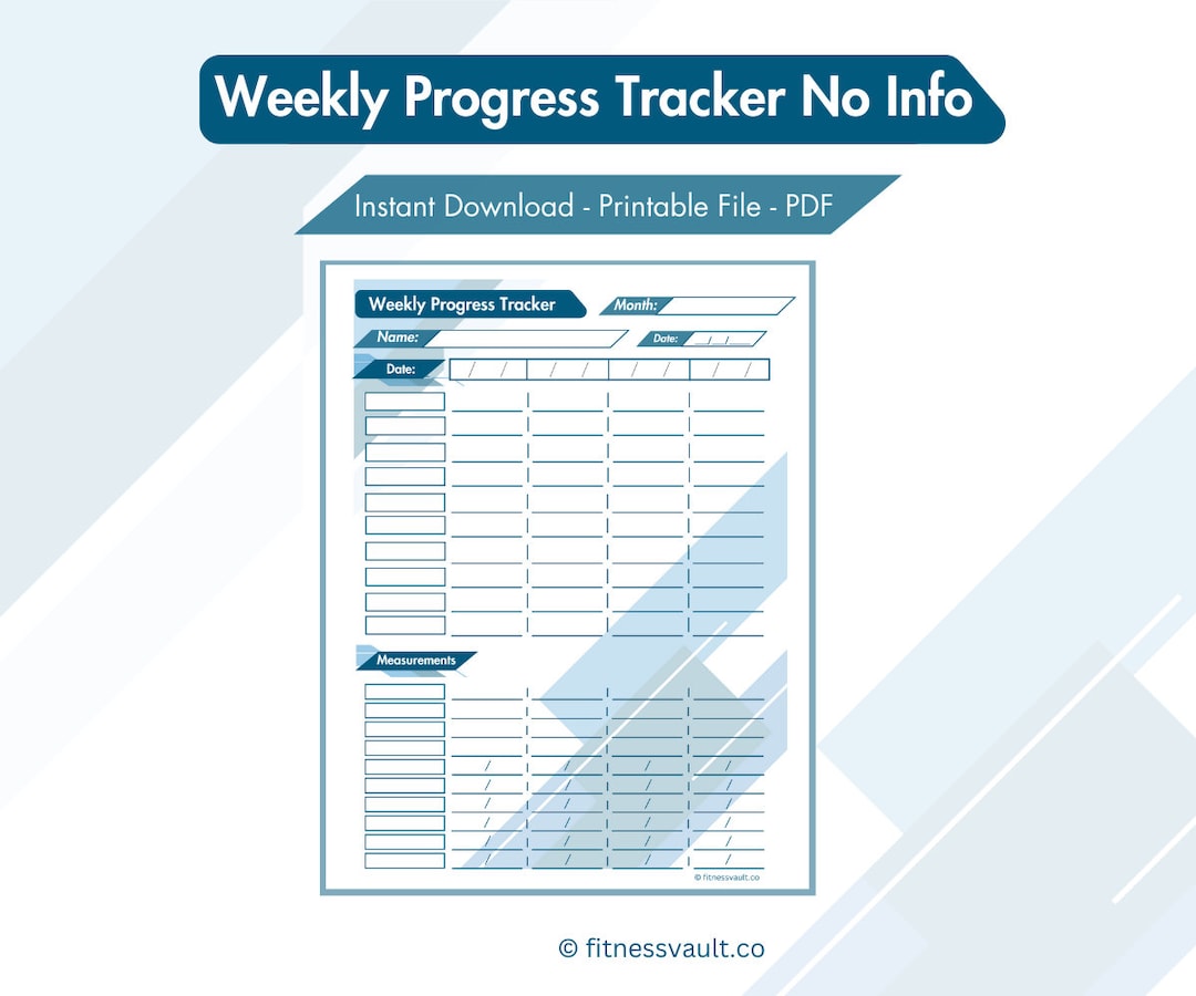 Weekly Progress Tracker Blank Fitness Planner Weight Loss Fitness ...