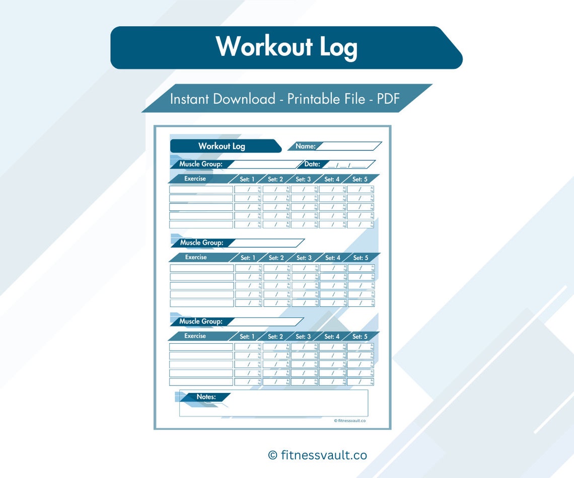 Workout Log Printable Planner Daily Exercise Log Fitness Tracker ...