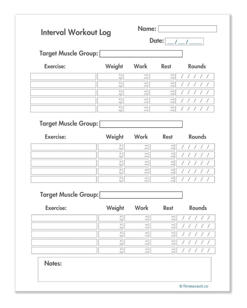 Interval Workout Log Printable Simple Design Goal Tracker Fitness ...