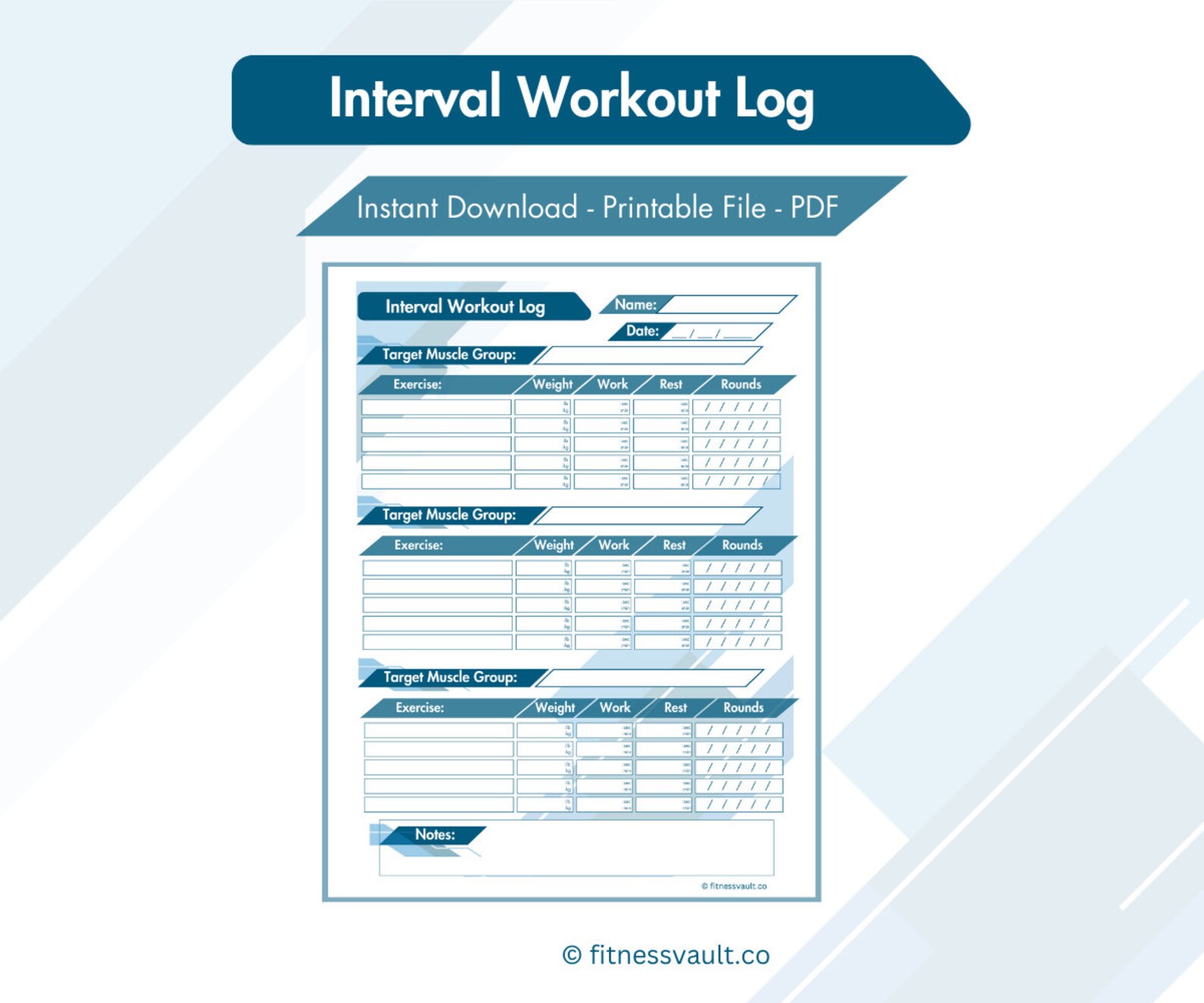 Interval Workout Log Hiit Tracker Printable Goal Tracker Fitness ...