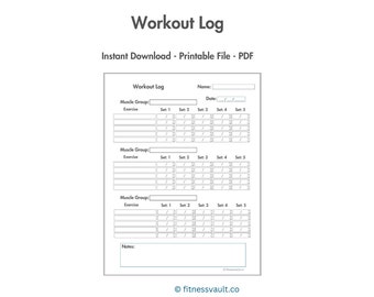 Workout Log Printable Template Daily Exercise Log Fitness Tracker ...