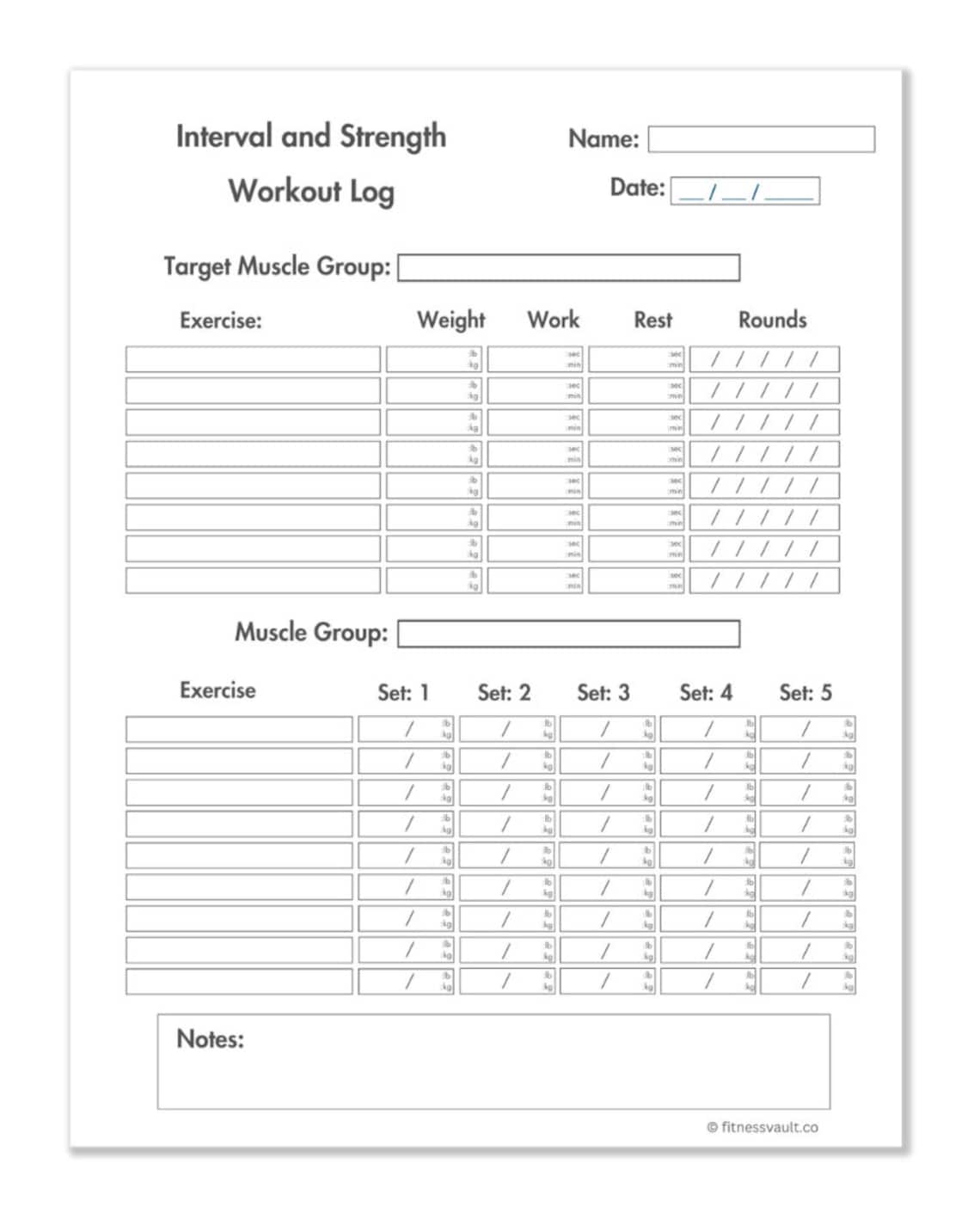 Strength Straining Log Printable Interval and Strength Training Workout Log Printable Tracker Simple ...