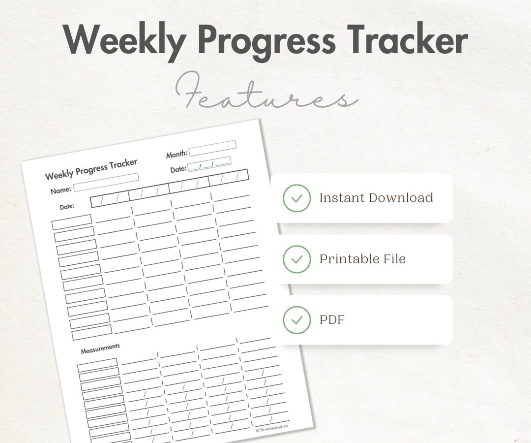 Weekly Progress Tracker Blank Fitness Simple Planner Weight Loss ...