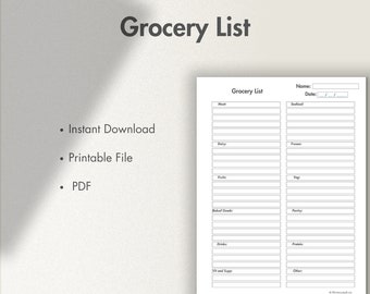 Grocery List Template Simple Grocery Planner Food Shopping Printable ...
