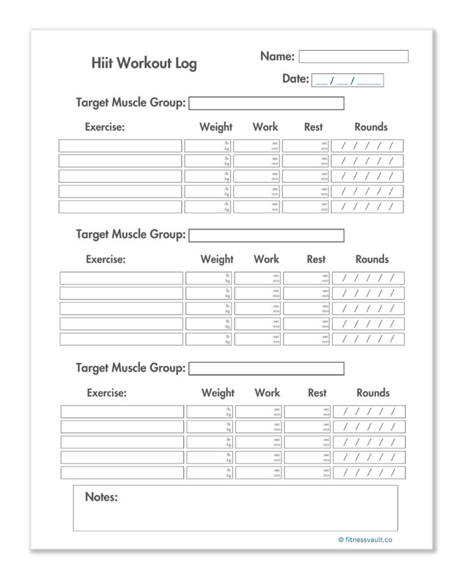 Hiit Workout Log Printable Minimalist Design Goal Tracker Fitness ...