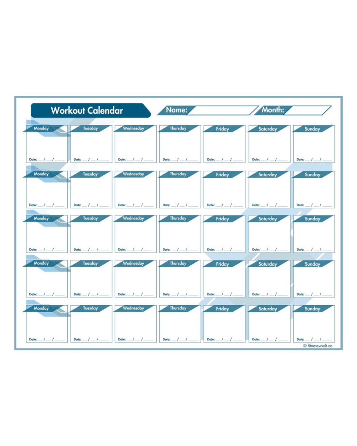 Calender Exercise .pdf Monthly Workout Calendar Landscape Fitness Planner Exercise Planner ...