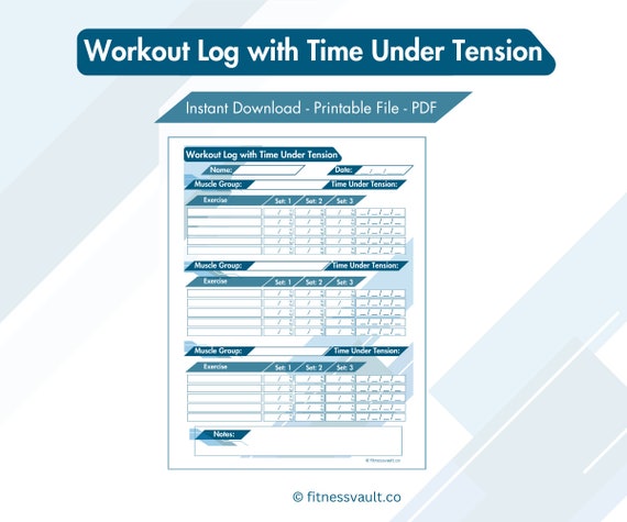 Workout Log With Time Under Tension Printable Template Exercise