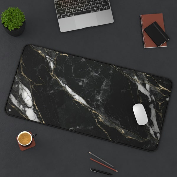 Black And Gold Marbel Luxury Desk Mat , Custom XXL Gaming Mouse Pad, Aesthetic Swirly Marble and Gold Powder Print Mat