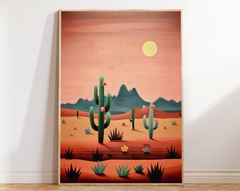 Sunset Cactus Desert Print: Western Landscape Wall Art (Digital Download)