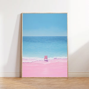Vintage Pink Beach Print: Minimalist Coastal Art (Digital Download)
