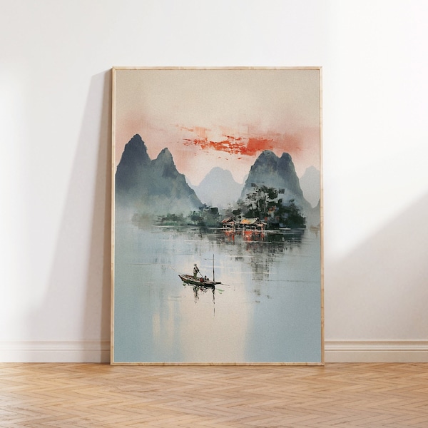 Chinesische Vintage Druckbare Kunst | Chinesischer Kunstdruck | Orientalische Kunst | Geschenkidee | Landschaftskunst | Chinesische Kultur | Japanische Kunst | Asiatische Deko