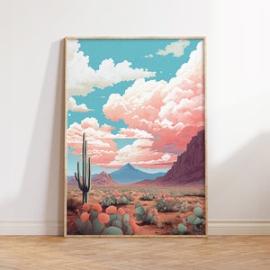 Pink Western Desert Landscape Print | INSTANT DOWNLOAD | Gallery Wall Art | Southwestern Decor | Cactus Art Print | Day Western Art 7 Frame