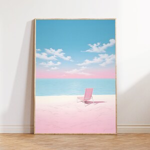 Pink Beach Print | Minimalist Printable Wall Art | Coastal Style Gift | Girly Apartment Decor | Pink Decor | Digital Art