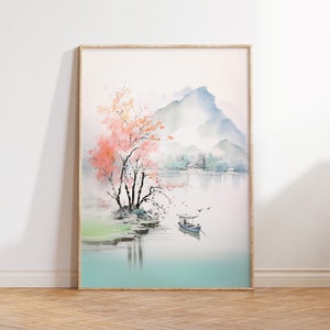 Pastel Chinese Art Print | Chinese Vintage Art Print | Oriental Art | Gift Idea | Pink | Green | Grey | Chinese Culture | 7 Frame Art Print