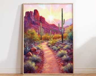 Desert Sunset Cactus Print: Southwestern Landscape Art (Instant Download)