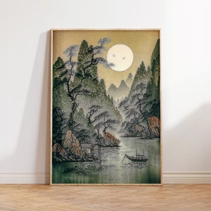Traditional Chinese Mountains Wall Decor | Chinese Landscape Nature Art Print | Mountains and Pines, Fine Art | China | 7 Frame Size