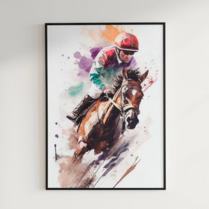 Horse Jockey Watercolor Downloadable Digital Art Print | Art Print | 300DPI | AR 2:3 | Wall Decor | Horse Racing | Equestrian Art