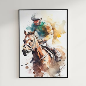 Horse Jockey Watercolor Downloadable Digital Art Print | Art Print | 300DPI | AR 2:3 | Wall Decor | Horse Racing | Equestrian