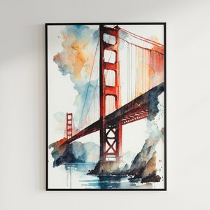 Golden Gate Bridge Watercolor Downloadable Digital Art Print | Art Print | 300DPI | AR 2:3 | California | City Art | San Francisco