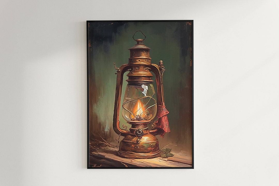 Vintage Oil Lamp Painting Downloadable Digital Art Print Classic Prints