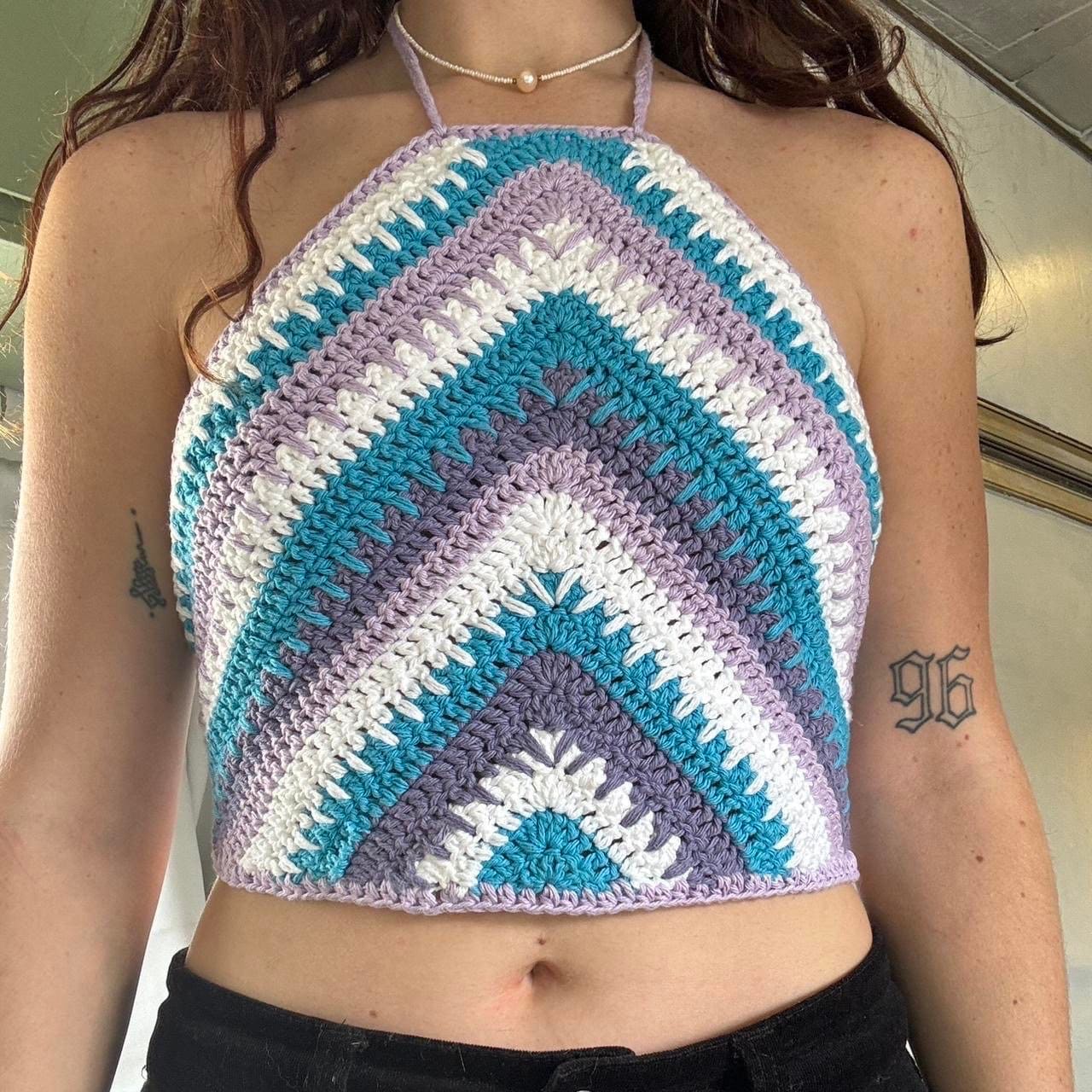 Multicoloured Halterneck Cotton Summer Crop Top/ Hippie Boho