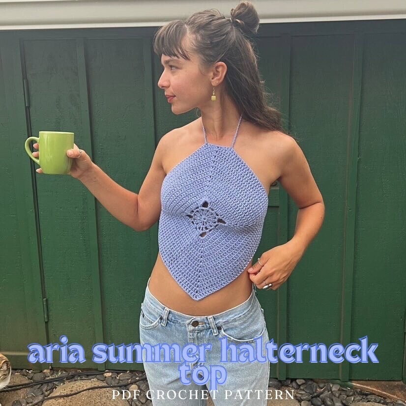 aria summer halterneck handmade top crochet pattern pdf downloadable digital file easy beginner tutorial