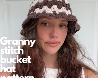 granny stitch summer bucket hat, easy pattern for beginners INSTANT DOWNLOAD PDF