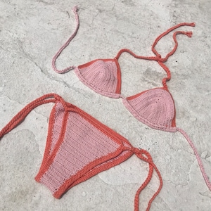 Handmade crochet pink and salmon bikini