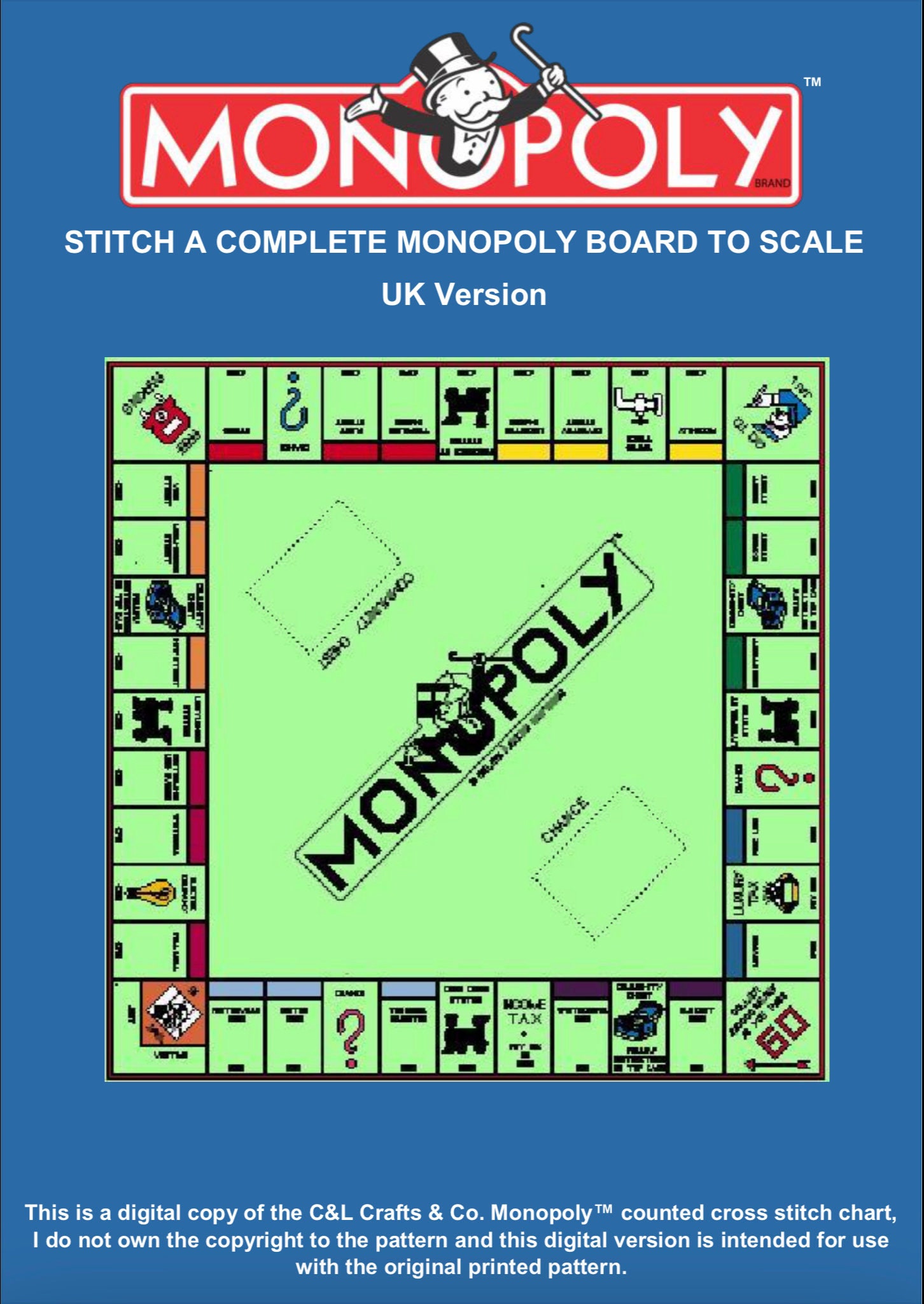 Monopoly UK Version Cross Stitch Pattern Digital Download 