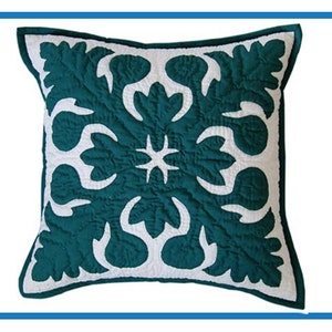 12&quot; Hawaiian Quilt Pillow Slip: Ulu Seafoam Green & Off White
