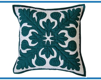 12&quot; Hawaiian Quilt Pillow Slip: Ulu Seafoam Green & Off White